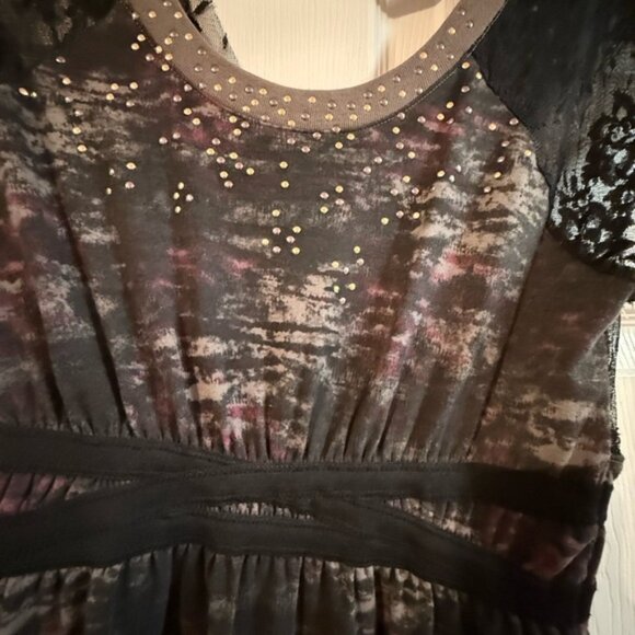 Free People Elegant Black and Gray Lace Mini Dress - Picture 2 of 6